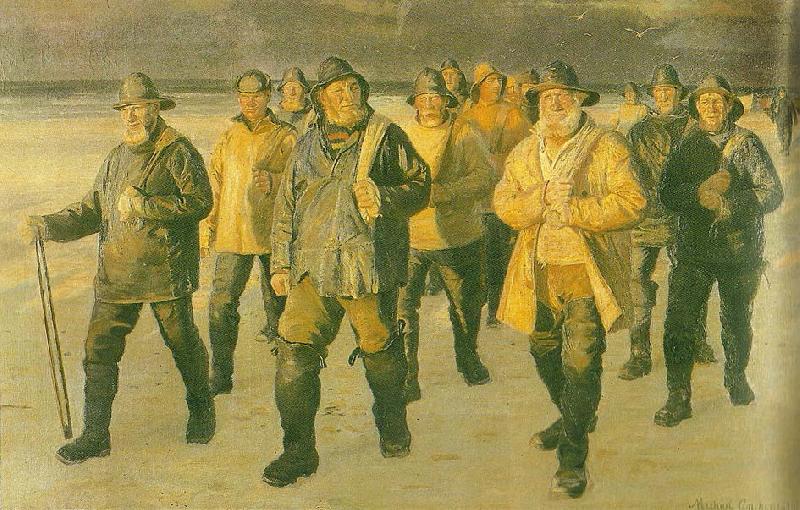 Michael Ancher fiskere vender hjem fra nordstranden i aftensol China oil painting art